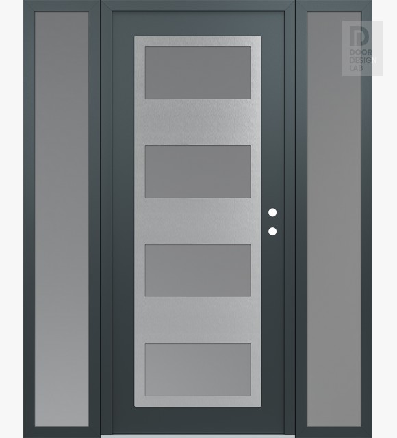 Modern Steel Front Door Diamond C2 68" x 80" anthracite/anthracite frosted Glass Panel stainless steel LHI with 2 Sidelites frosted Glass