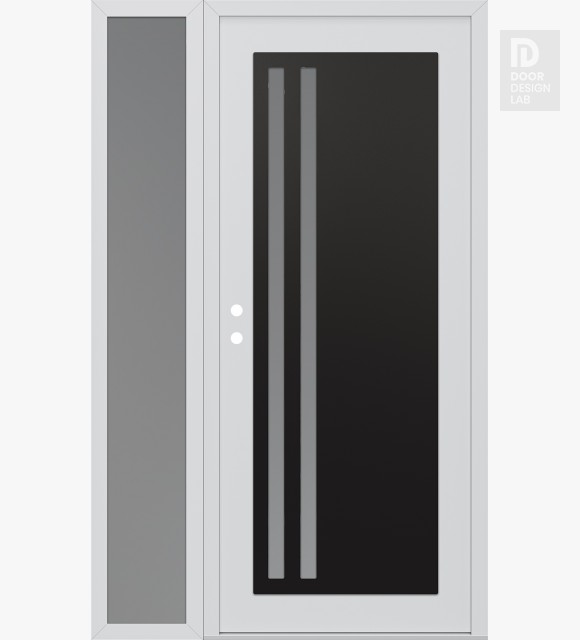 Modern Steel Front Door Diamond C6 48" x 80" white/white frosted Glass Panel black RHI with Sidelite frosted Glass