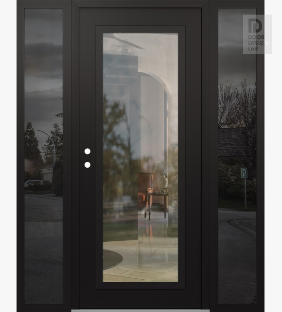 Modern Steel Front Door Diamond C1 60" x 80" black/black clear Glass Panel black RHI with 2 Sidelites mirrored Glass