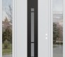 DIAMOND A3 64" X 96" BLACK/WHITE FROSTED GLASS PANEL BLACK RHI WITH 2 SIDELITES AND TRANSOM CLEAR GLASS