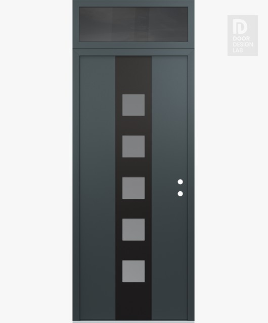 Modern Steel Front Door DIAMOND A13 36" X 96" ANTHRACITE/ANTHRACITE FROSTED GLASS PANEL BLACK LHI WITH TRANSOM MIRRORED GLASS