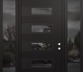 Modern Steel Front Door Diamond D3 64" x 96" black/black mirrored Glass Panel black LHI with 2 Sidelites and Transom mirrored Glass