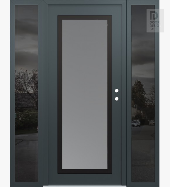 Modern Steel Front Door Diamond C1 68" x 80" anthracite/anthracite frosted Glass Panel black LHI with 2 Sidelites mirrored Glass