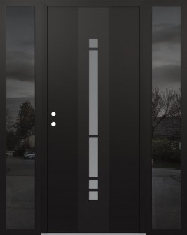 DIAMOND A3 60" X 80" BLACK/WHITE FROSTED GLASS PANEL BLACK RHI WITH 2 SIDELITES MIRRORED GLASS