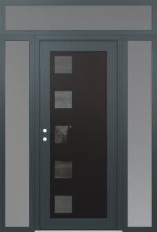 Diamond C5 60" x 96" anthracite/anthracite mirrored Glass Panel black RHI with 2 Sidelites and Transom frosted Glass