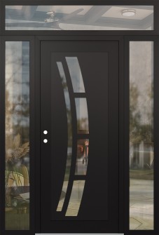 Diamond C12 60" x 96" black/black clear Glass Panel black RHI with 2 Sidelites and Transom clear Glass