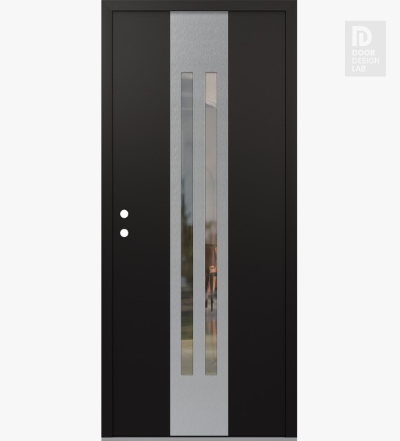 Modern Steel Front Door DIAMOND A8 36" X 80" BLACK/BLACK CLEAR GLASS PANEL STAINLESS STEEL RHI