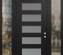 Modern Steel Front Door Diamond C9 64" x 96" black/white frosted Glass Panel black LHI with 2 Sidelites and Transom clear Glass