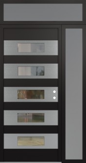 Diamond D5 50" x 96" black/black clear Glass Panel stainless steel LHI with Sidelite and Transom frosted Glass