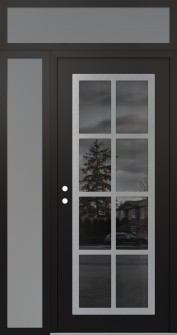 Diamond C16 50" x 96" black/black mirrored Glass Panel stainless steel RHI with Sidelite and Transom frosted Glass