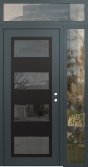 Diamond C2 52" x 96" anthracite/anthracite mirrored Glass Panel black LHI with Sidelite and Transom clear Glass