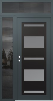 Diamond C10 48" x 96" anthracite/anthracite frosted Glass Panel black RHI with Sidelite and Transom mirrored Glass