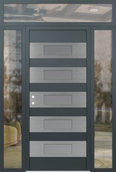 Diamond D5 60" x 96" anthracite/anthracite frosted Glass Panel stainless steel RHI with 2 Sidelites and Transom clear Glass