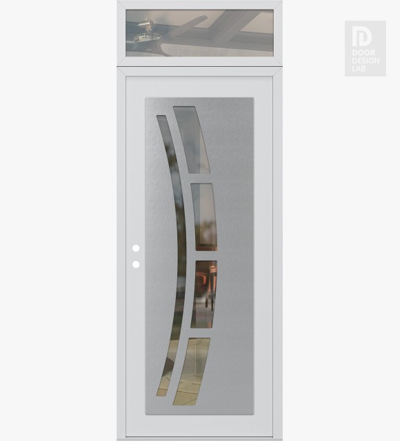 Modern Steel Front Door Diamond C12 36" x 96" white/white clear Glass Panel stainless steel RHI with Transom clear Glass