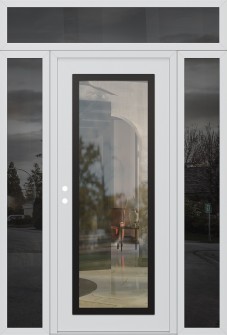 Diamond C1 60" x 96" white/white clear Glass Panel black RHI with 2 Sidelites and Transom mirrored Glass