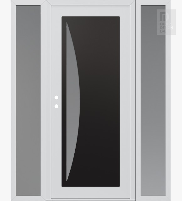 Modern Steel Front Door Diamond C13 60" x 80" white/white frosted Glass Panel black RHI with 2 Sidelites frosted Glass