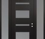 Modern Steel Front Door Diamond C10 68" x 96" black/white frosted Glass Panel black LHI with 2 Sidelites and Transom frosted Glass