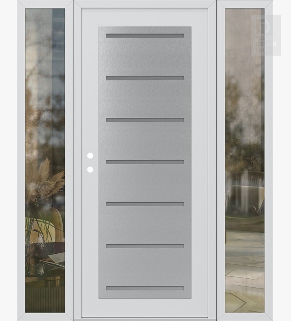 Modern Steel Front Door Diamond C11 64" x 80" white/white frosted Glass Panel stainless steel RHI with 2 Sidelites clear Glass