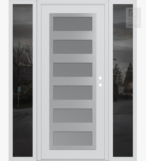 Modern Steel Front Door Diamond C9 60" x 80" white/white frosted Glass Panel stainless steel LHI with 2 Sidelites mirrored Glass