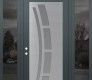 Modern Steel Front Door Diamond C12 68" x 96" anthracite/anthracite frosted Glass Panel stainless steel RHI with 2 Sidelites and Transom mirrored Glass