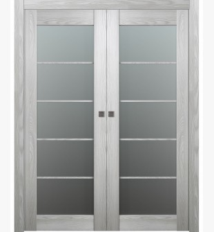Avon 5 Lite Vetro Ribeira Ash Double pocket doors