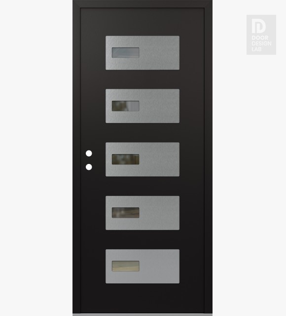 Modern Steel Front Door Diamond D7 36" x 80" black/black clear Glass Panel stainless steel RHI