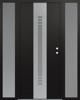 DIAMOND A5 68" X 80" BLACK/WHITE FROSTED GLASS PANEL STAINLESS STEEL LHI WITH 2 SIDELITES FROSTED GLASS