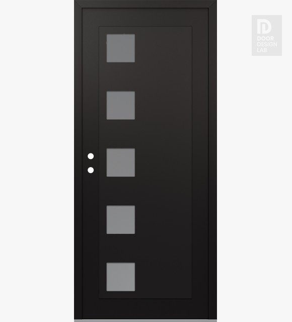 Modern Steel Front Door Diamond C5 36" x 80" black/white frosted Glass Panel black RHI