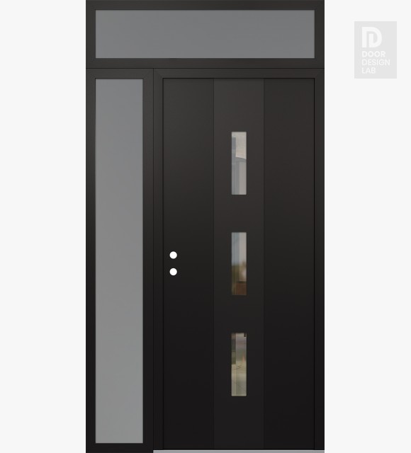 Modern Steel Front Door DIAMOND A7 50" X 96" BLACK/BLACK CLEAR GLASS PANEL BLACK RHI WITH SIDELITE AND TRANSOM FROSTED GLASS