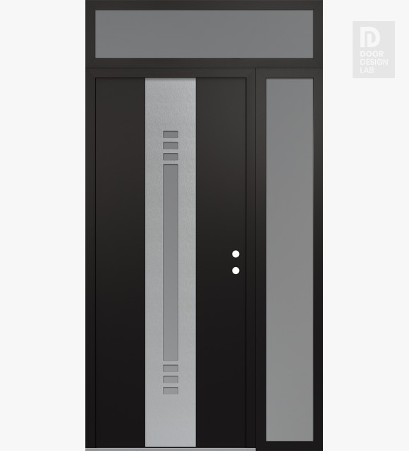 Modern Steel Front Door DIAMOND A5 50" X 96" BLACK/WHITE FROSTED GLASS PANEL STAINLESS STEEL LHI WITH SIDELITE AND TRANSOM FROSTED GLASS