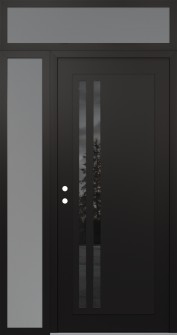 Diamond C6 52" x 96" black/black mirrored Glass Panel black RHI with Sidelite and Transom frosted Glass