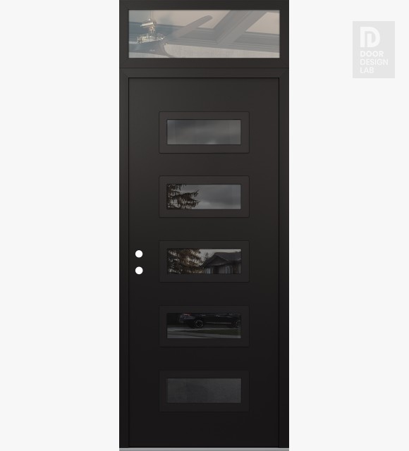 Modern Steel Front Door Diamond D1 36" x 96" black/black mirrored Glass Panel black RHI with Transom clear Glass