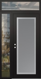 Diamond C1 50" x 96" black/white frosted Glass Panel stainless steel RHI with Sidelite and Transom clear Glass
