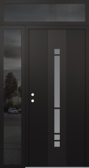 DIAMOND A3 52" X 96" BLACK/WHITE FROSTED GLASS PANEL BLACK RHI WITH SIDELITE AND TRANSOM MIRRORED GLASS