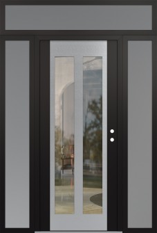 Diamond C14 64" x 96" black/black clear Glass Panel stainless steel LHI with 2 Sidelites and Transom frosted Glass