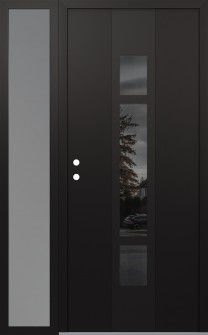 DIAMOND A9 48" X 80" BLACK/BLACK MIRRORED GLASS PANEL BLACK RHI WITH SIDELITE FROSTED GLASS