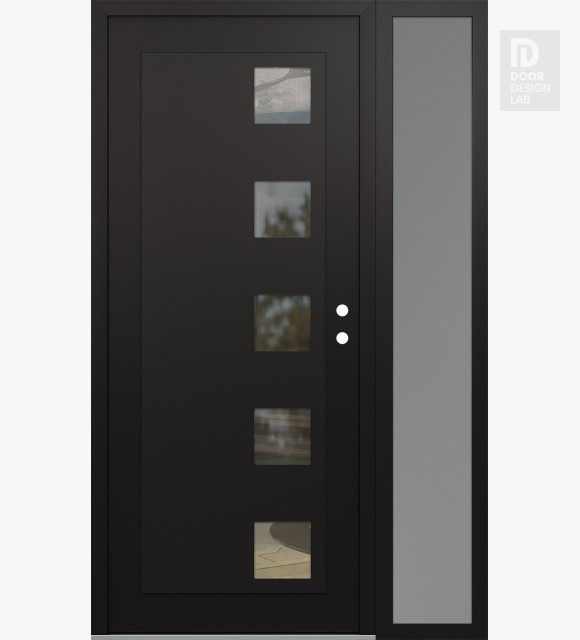 Modern Steel Front Door Diamond C5 50" x 80" black/black clear Glass Panel black LHI with Sidelite frosted Glass