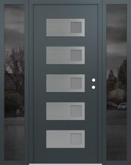 Diamond D2 68" x 80" anthracite/anthracite Frosted Glass Panel stainless steel LHI with 2 Sidelites Mirrored Glass