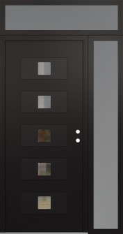 Diamond D8 52" x 96" black/black clear Glass Panel black LHI with Sidelite and Transom frosted Glass