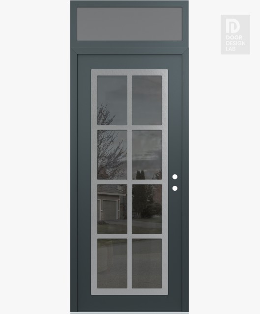 Modern Steel Front Door Diamond C16 36" x 96" anthracite/anthracite mirrored Glass Panel stainless steel LHI with Transom frosted Glass