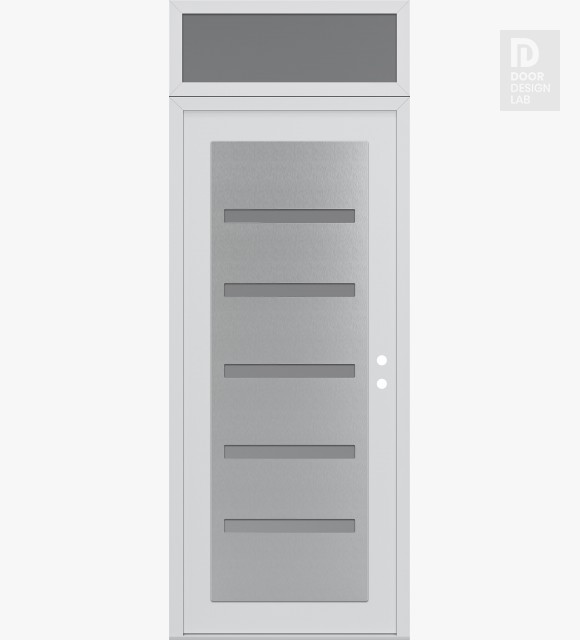 Modern Steel Front Door Diamond C7 36" x 96" white/white frosted Glass Panel stainless steel LHI with Transom frosted Glass