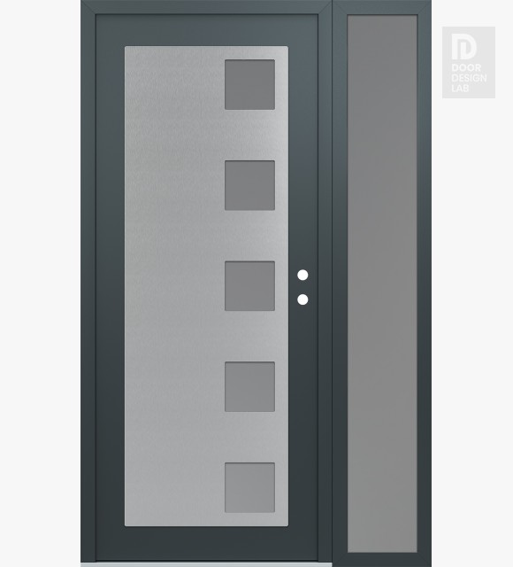 Modern Steel Front Door Diamond C5 52" x 80" anthracite/anthracite frosted Glass Panel stainless steel LHI with Sidelite frosted Glass