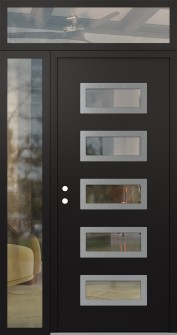 Diamond D1 50" x 96" black/black clear Glass Panel stainless steel RHI with Sidelite and Transom clear Glass