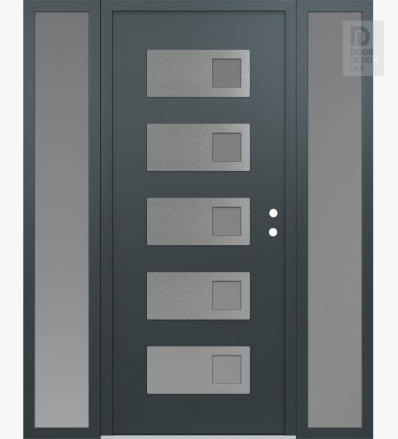 Modern Steel Front Door Diamond D2 60" x 80" anthracite/anthracite frosted Glass Panel stainless steel LHI with 2 Sidelites frosted Glass
