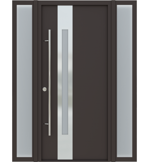 MODERN FRONT STEEL DOOR WITH SIDELITES ZEPHYR BROWN/WHITE 61 1/16" X 81 11/16" RHI