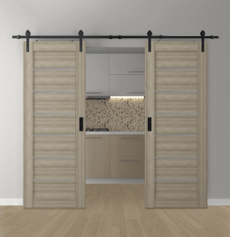 DOUBLE BARN DOOR ALBA SHAMBOR 36" X 80" X 1 3/4" BLACK HARDWARE