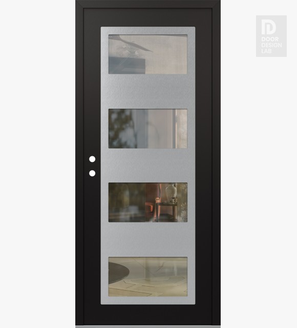 Modern Steel Front Door Diamond C2 36" x 80" black/black clear Glass Panel stainless steel RHI