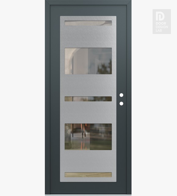 Modern Steel Front Door Diamond C10 36" x 80" anthracite/anthracite clear Glass Panel stainless steel LHI