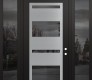 Modern Steel Front Door Diamond C10 68" x 96" black/black mirrored Glass Panel stainless steel LHI with 2 Sidelites and Transom mirrored Glass