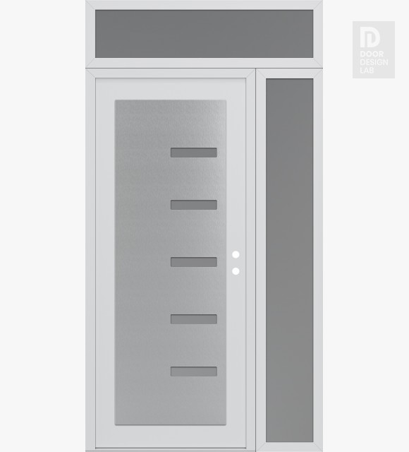 Modern Steel Front Door Diamond C8 48" x 96" white/white frosted Glass Panel stainless steel LHI with Sidelite and Transom frosted Glass